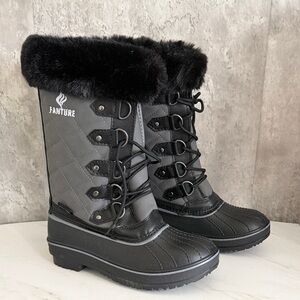 Fanture faux fur snow boots Women's Black and Gray Winter Boots sz 38